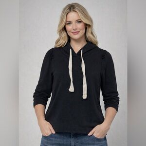 G. Label by Goop Women's Black Hoodie Sweatshirt Drawstrings Ruffle Size M
